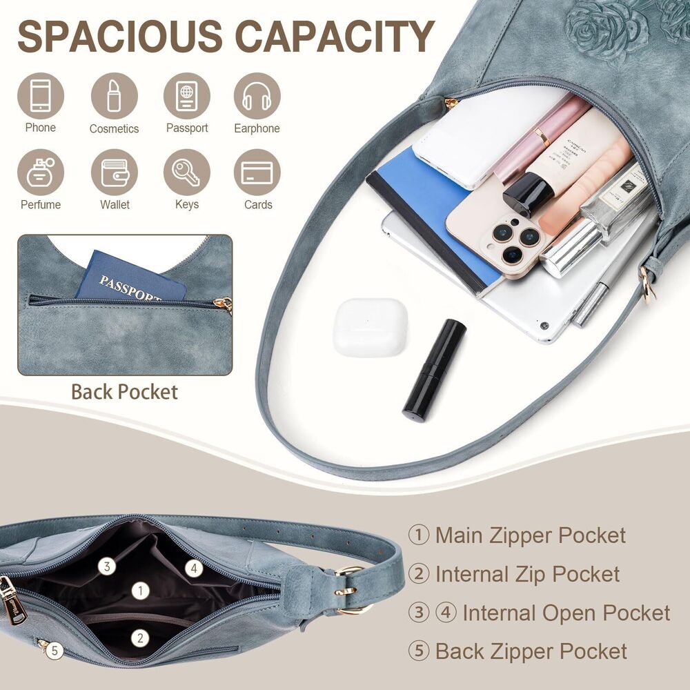 8226 Shoulder Bag , Vegan Leather Hobo Purse Trendy Small Handbag Top - Picture 4 of 6